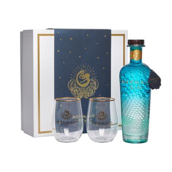 Mermaid Gin Isle of Wight Small Batch Gin Geschenkpackung mit 2 Gläsern 70cl