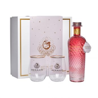 Mermaid Pink Gin Isle of Wight Small Batch Gin Geschenkpackung mit 2 Gläsern 70cl