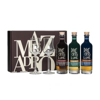 Marzadro Collezione Le Diciotto Lune Riserve Botto Porto, Rum, Whisky - Grappa Set mit 2 Gläsern 3x20cl