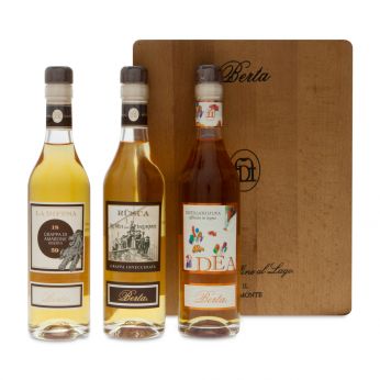 Berta I Tre Gioielli Grappa Set in Holzkiste Difesa, Dea, Rüsca 3x20cl