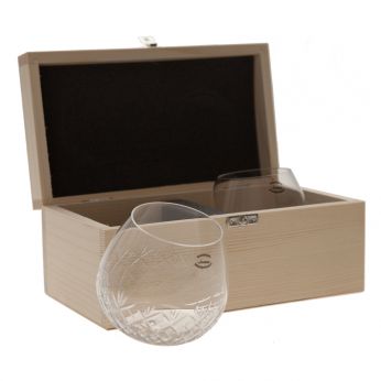 Wumbler geschliffen Kristallglas mundgeblasen Holzbox mit 2 Gläsern